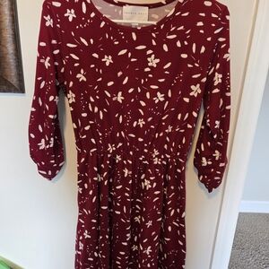 Floral Burgundy Fitted Dress